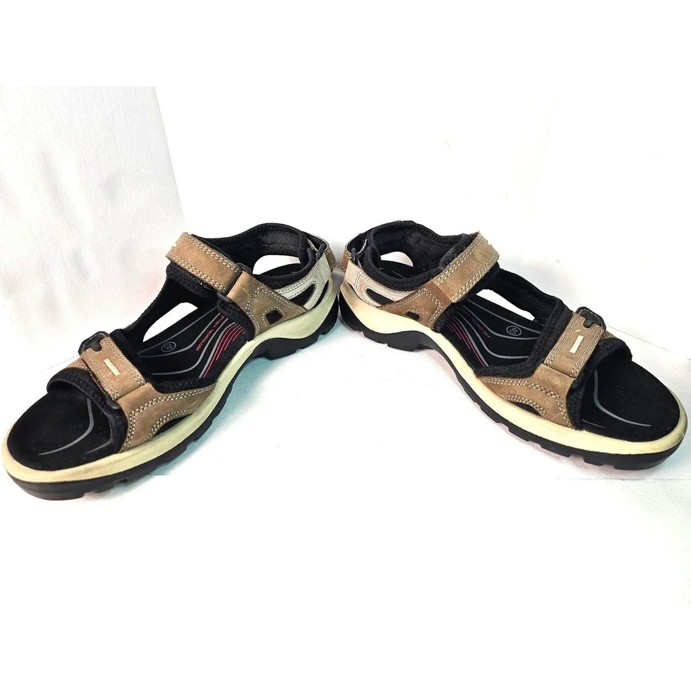 ECCO Yucatan Womens Brown Black Nubuck Leather Sport Sandals‎ 9.5 / 40